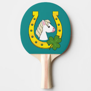 Raquette De Ping Pong Cheval blanc mignon avec Chaussure de Cheval d'or,