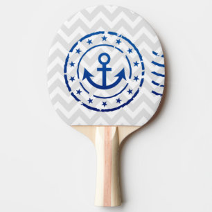 Raquette De Ping Pong Chevron nautique et sceau d'Ancre