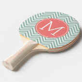 Raquette De Ping Pong Chevrons de menthe et de corail avec Monogramme pe (Devant Angle)