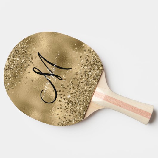 Raquette De Ping Pong Chic Black Gold Parties scintillant Nom du monogra (Côté)