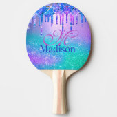 Raquette De Ping Pong Chic bleu violet ombre parties scintillant gouttes (Devant)