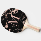 Raquette De Ping Pong Chic Rose en marbre noir or Monogramme à huile (Côté)