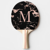 Raquette De Ping Pong Chic Rose en marbre noir or Monogramme à huile (Devant)