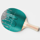 Raquette De Ping Pong Chic Turquoise brossé Parties scintillant d'argent (Côté)