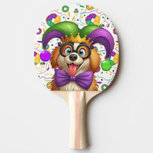 Raquette De Ping Pong Chien chiot mignon Mardi Gras en casquette jester