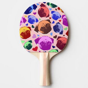 Raquette De Ping Pong Chien Chiot Pug Style PopArt Rétro