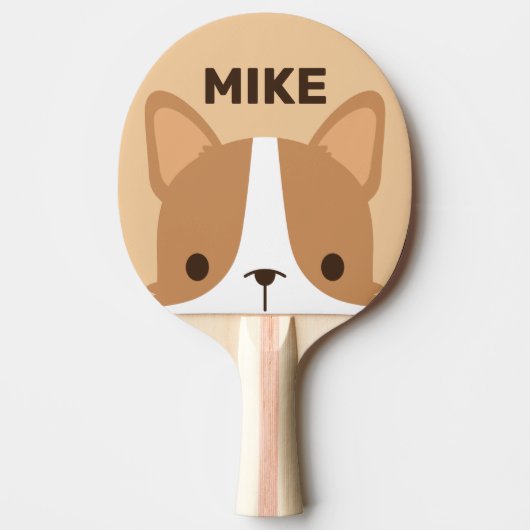 Raquette De Ping Pong Chien Corgi mignon avec nom personnalisé (Devant)