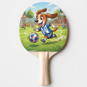 Raquette De Ping Pong Chien de dessin animé jouant au football