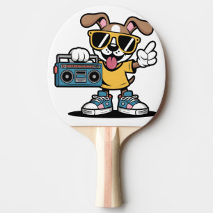 Raquette De Ping Pong Chien rétro hip hop : Chiot de dessin animé cool