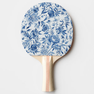 Raquette De Ping Pong Chinoiserie bleue florale botanique aquarelle
