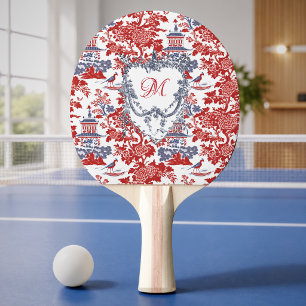 Raquette De Ping Pong Chinoiserie Vintage Delft Bleu Français monogramme