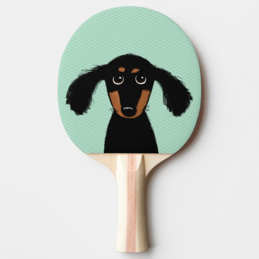 Raquette De Ping Pong Chiot aux cheveux longs mignon de teckel (Devant)