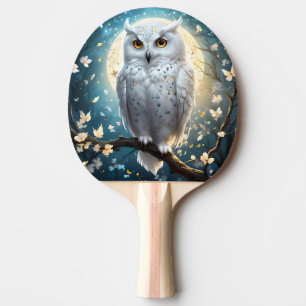 Raquette De Ping Pong Chouette À Neige Et Lune Avec Étincelle,