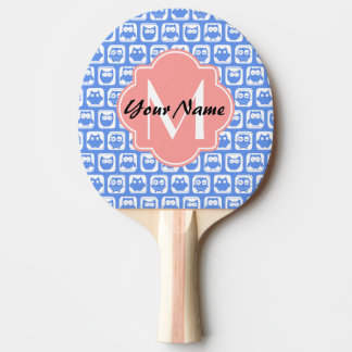 Raquette De Ping Pong Chouette bleue Motif Corail Monogramme Nom personn