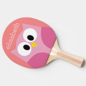 Raquette De Ping Pong Chouette caricaturale mignonne en rose et corail (Côté)