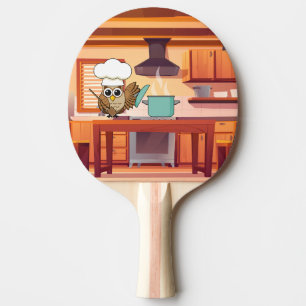 Raquette De Ping Pong Chouette Chef Mignonne Cuisinant dans la Cuisine