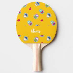 Raquette De Ping Pong Chouettes avec coeur sur orange