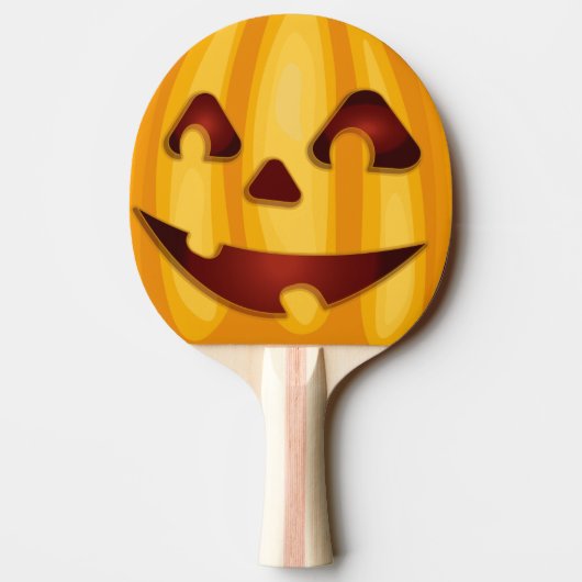 Raquette De Ping Pong Citrouille sculpté souriant design Halloween (Dos)