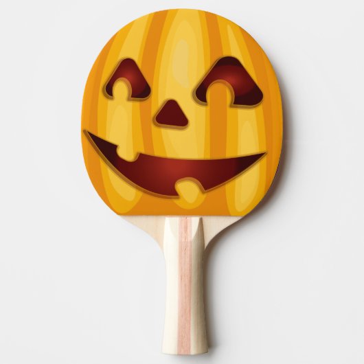 Raquette De Ping Pong Citrouille sculpté souriant design Halloween (Devant)