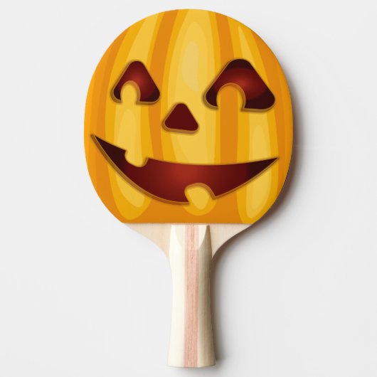 Raquette De Ping Pong Citrouille sculpté souriant design Halloween (Devant)