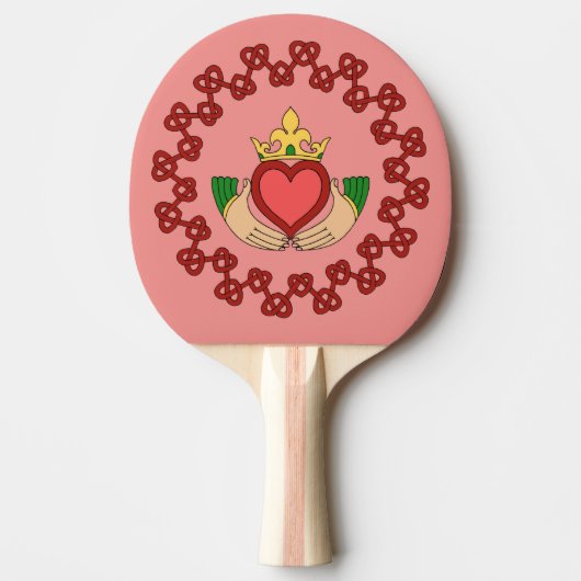Raquette De Ping Pong Claddagh et Red Knotwork sur rose (Devant)