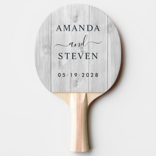 Raquette De Ping Pong Clean Light Gray Couple Names with Wedding Date (Dos)