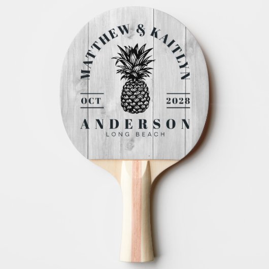 Raquette De Ping Pong Clean Light Gray Tropical Pineapple Wedding Crest (Dos)