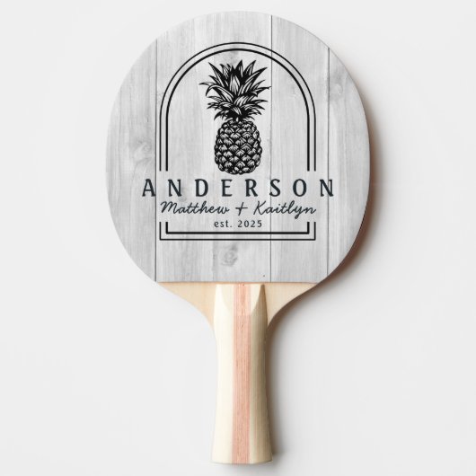 Raquette De Ping Pong Clean Light Gray Wood Pineapple Wedding Arch &Name (Devant)