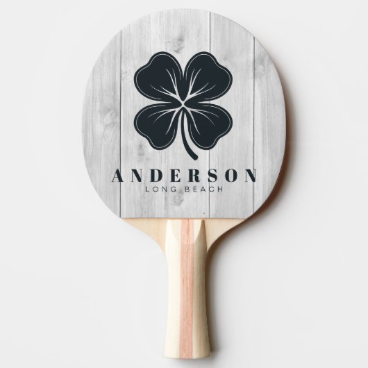 Raquette De Ping Pong Clean Light Gray Wooden Four Leaf Clover with Name (Dos)