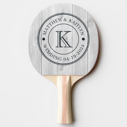 Raquette De Ping Pong Clean Light Gray Wooden  Wedding Monogram (Dos)