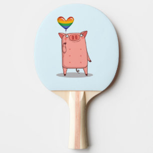 Raquette De Ping Pong Cochon Avec Ballot Arc-En-Ciel