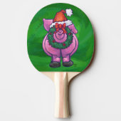 Raquette De Ping Pong Cochon de Fête à Santa Hat sur Vert (Dos)