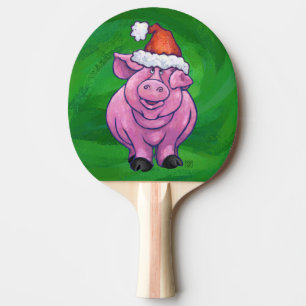Raquette De Ping Pong Cochon de Fête à Santa Hat sur Vert