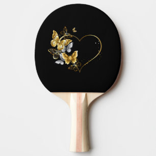 Raquette De Ping Pong Coeur aux papillons d'or