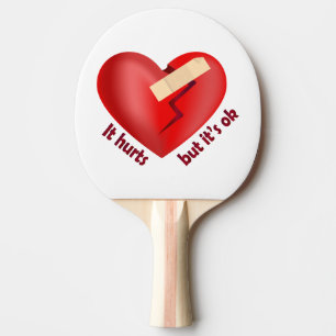 Raquette De Ping Pong Coeur brisé guéri avec patch et citation de vie