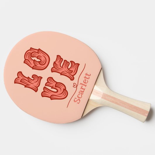 Raquette De Ping Pong Coeur d'amour en rose avec nom (Côté)
