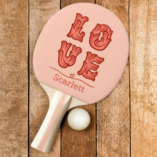 Raquette De Ping Pong Cœur d'amour rose avec nom
