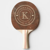 Raquette De Ping Pong Cœur de monogramme de mariage en grès brun (Dos)