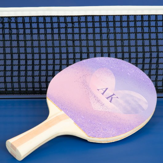 Raquette De Ping Pong Cœur dégradé violet rose Monogramme (Insitu)