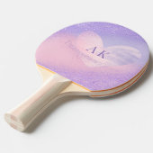 Raquette De Ping Pong Cœur dégradé violet rose Monogramme (Devant Angle)