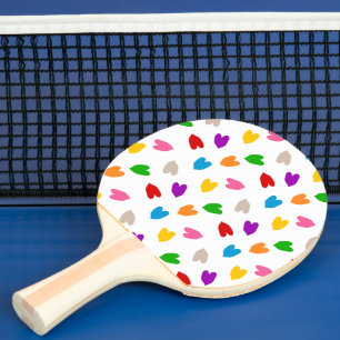 Raquette De Ping Pong Cœurs Amour Motif Design Coloré Blanc
