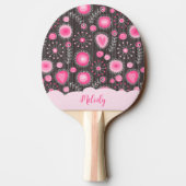 Raquette De Ping Pong Coeurs gris rose blanc et nom fleuri (Dos)