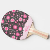 Raquette De Ping Pong Coeurs gris rose blanc et nom fleuri (Côté)