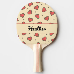 Raquette De Ping Pong Coeurs rouges et points noirs