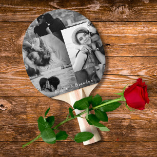 Raquette De Ping Pong Collage de photos de couple noir et blanc personna