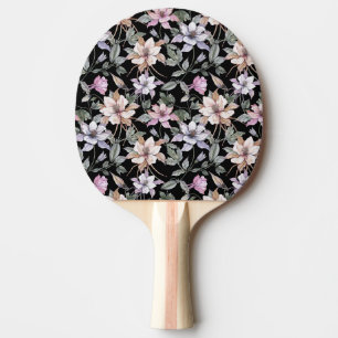 Raquette De Ping Pong Colonne Exotique : Aquarelle Florale Noire.