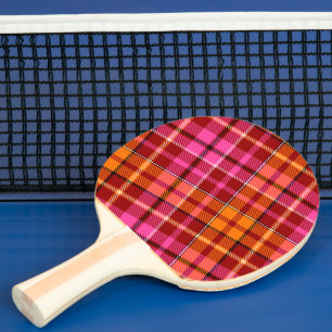 Raquette De Ping Pong Conception à carreaux tartan rose orange rouge