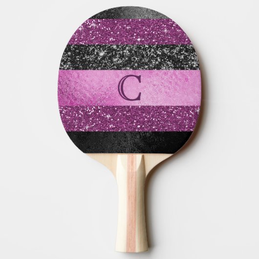 Raquette De Ping Pong Conception de monogramme à rayures pailletées rose (Dos)