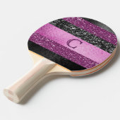 Raquette De Ping Pong Conception de monogramme à rayures pailletées rose (Devant Angle)