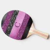 Raquette De Ping Pong Conception de monogramme à rayures pailletées rose (Côté)